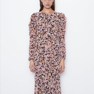 Zara Floral Ruched Midi Dress